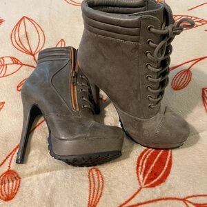 Charlotte Russe Gray Lace-Up Platform Ankle Boots
